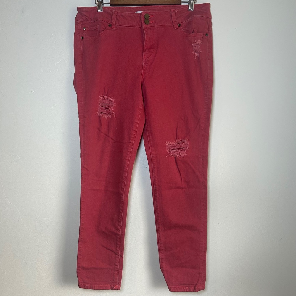 New York & Company Skinny Jeans Women 12 Red Distressed Ripped Denim Pants
